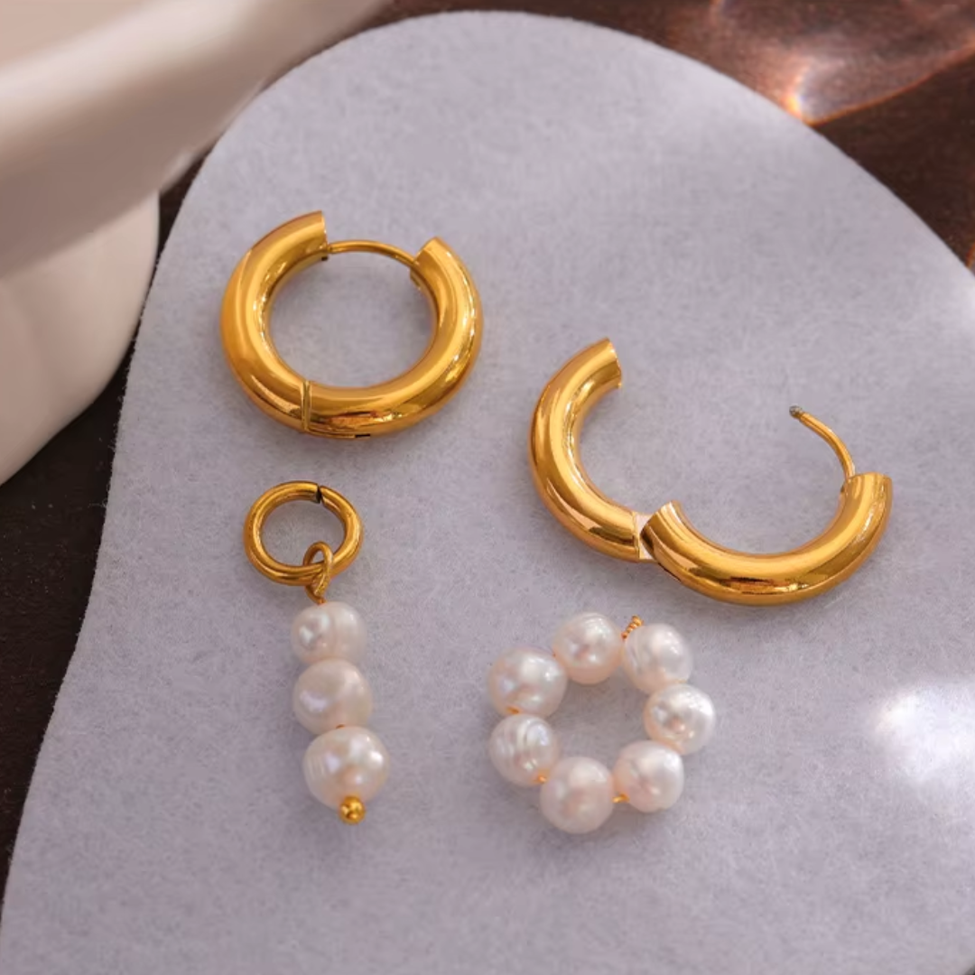 Golden Pearl Harmony Hoops